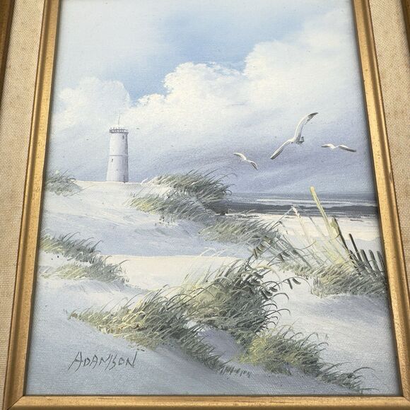 Original Lighthouse Coastal Oil Painting Framed Original Signed Adamson Nautical - Picture 7 of 16
